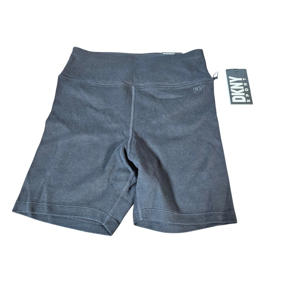 DKNY Sport Womens High Waist Bike Short Black Ribbed Athletic DP3S5118 Size S